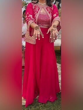 Frontier Heritage Embroidered Hot Pink Lehenga Pants Set